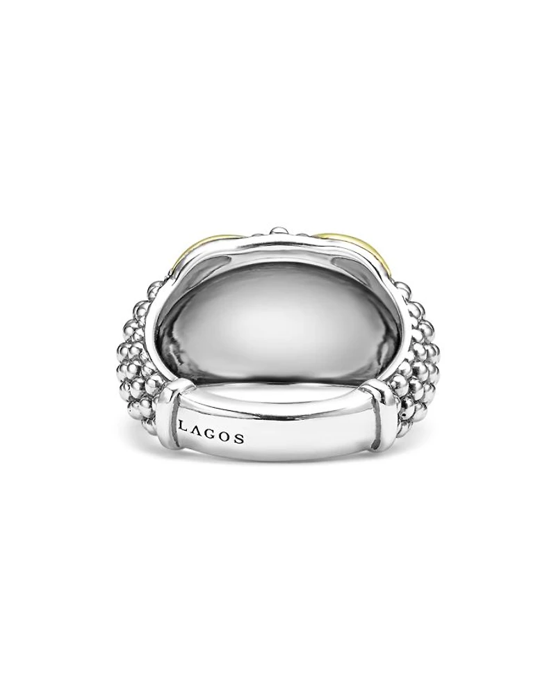 18K Yellow Gold & Sterling Silver Embrace X Dome Caviar Bead Statement Ring