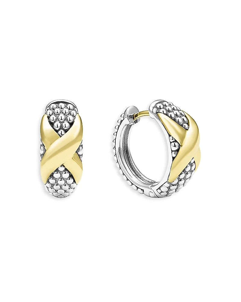Lagos 18K Yellow Gold & Sterling Silver Embrace X Caviar Bead Small Hoop Earrings