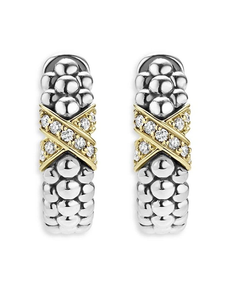 18K Yellow Gold & Sterling Silver Embrace Diamond X Small Hoop Earrings