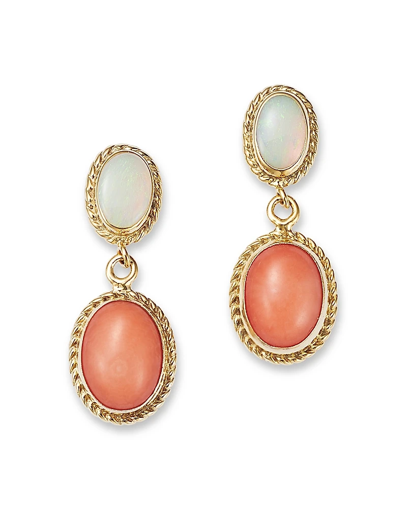 Bloomingdale's Fine Collection Opal & Coral Double Drop Earrings