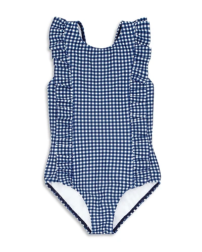 Minnow Girls' Gingham Ruffled One Piece Swimsuit - Baby, Little Kid, Big Kid