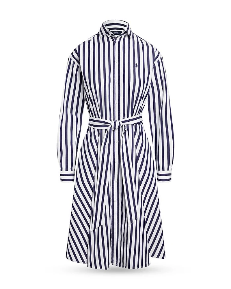Belted Striped Cotton Shirt Dress