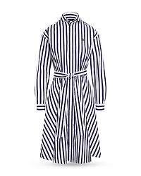 Belted Striped Cotton Shirt Dress