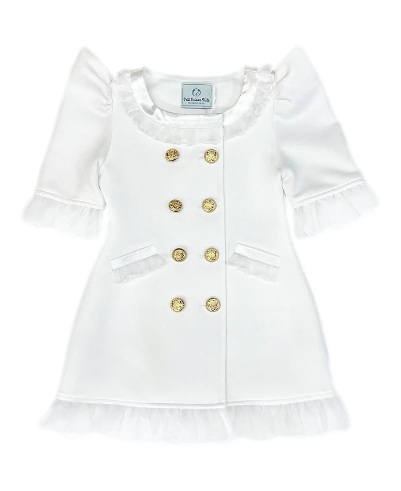 Petite Maison Kids Girls' White Tuxedo Style Dress with Gold-Tone Hardware Buttons - Baby, Little Kid, Big Kid
