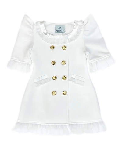 Petite Maison Kids Girls' White Tuxedo Style Dress with Gold-Tone Hardware Buttons - Baby, Little Kid, Big Kid
