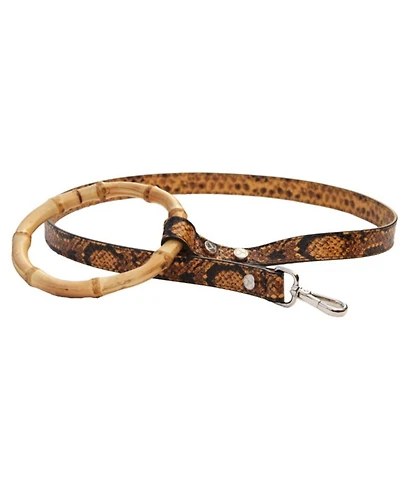 Long Sasha Leather Dog Leash with Bamboo Handle
