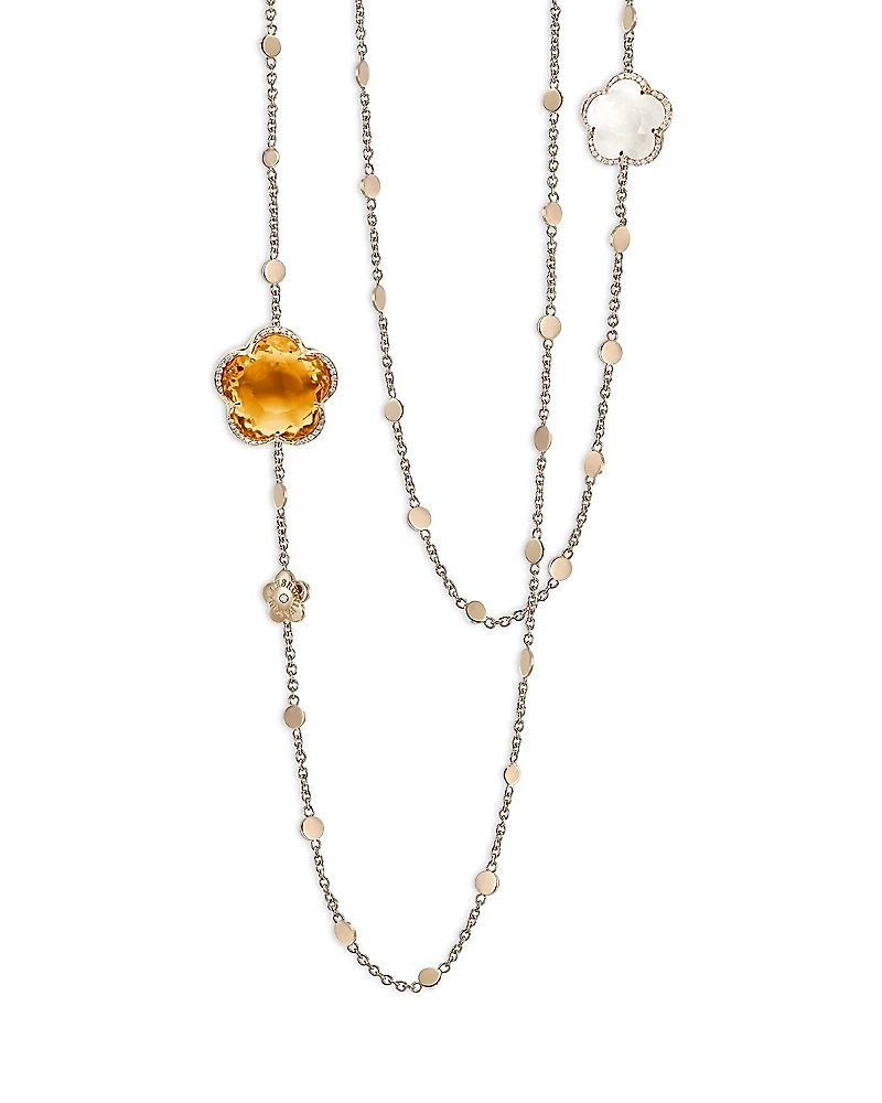 Pasquale Bruni 18K Rose Gold Bon Ton Citrine, Milky Quartz & Diamond Flower Sautoir Necklace, 40.5