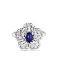 18K White Gold Daisy Blue Sapphire & Diamond Flower Ring - Exclusive