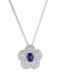 18K White Gold Daisy Blue Sapphire & Diamond Flower Pendant Necklace, 18" - Exclusive