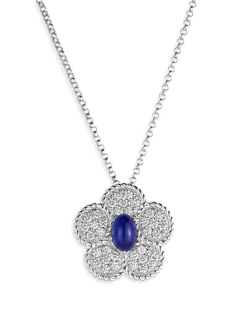 Roberto Coin 18K White Gold Daisy Blue Sapphire & Diamond Flower Pendant Necklace, 18 - Exclusive
