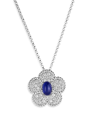 Roberto Coin 18K White Gold Daisy Blue Sapphire & Diamond Flower Pendant Necklace, 18 - Exclusive