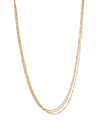 14K Yellow Gold Simple Gold Tube & Bead Triple Layer Necklace, 14-18"