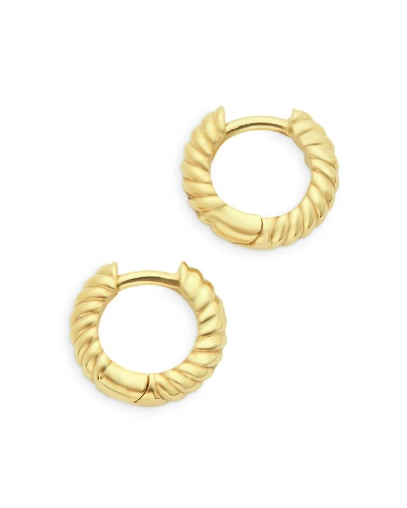 14K Yellow Gold Simple Gold Twist Extra Small Huggie Hoop Earrings