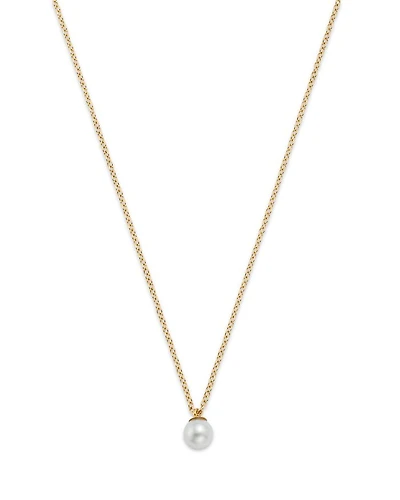 14K Yellow Gold White Pearls Cultured Freshwater Pearl Solitaire Pendant Necklace, 14-16"