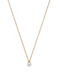 14K Yellow Gold White Pearls Cultured Freshwater Pearl Solitaire Pendant Necklace, 14-16"