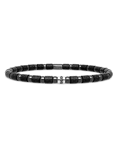 Roberto Demeglio Men's 18K White Gold & Carbon Fiber Uomo Black Diamond Bead Stretch Bracelet