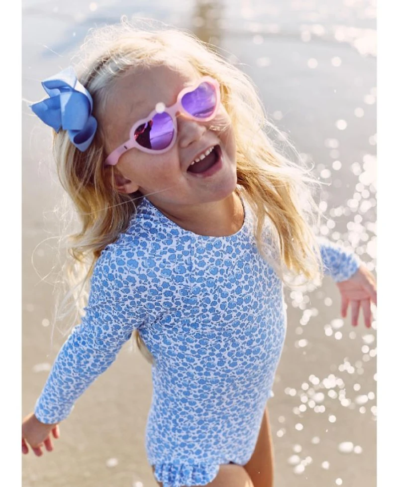 Frosted Pink Heart Purple Polarized Mirrored Lens Sunglasses