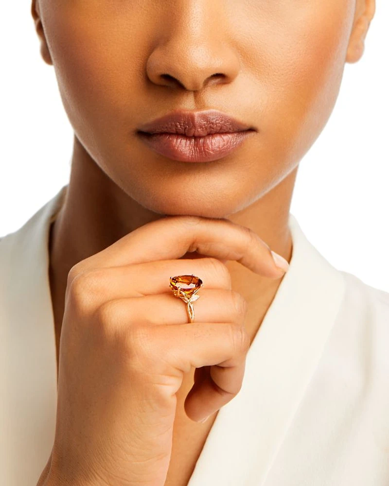 Red Citrine & Diamond Accent Statement Ring in 14K Yellow Gold