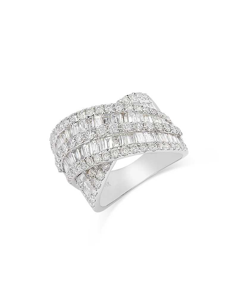 Bloomingdale's Fine Collection Diamond Baguette & Round Crossover Statement Ring
