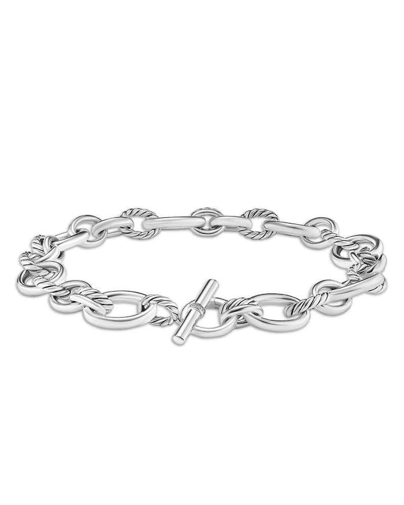 Sterling Silver DY Mercer Diamond Polished Link Collar Necklace
