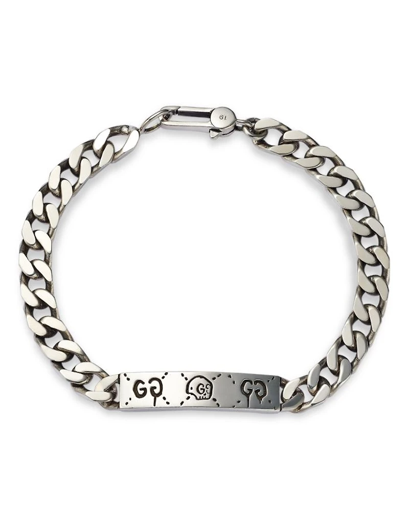 Sterling Silver Ghost Bar Plate Link Bracelet