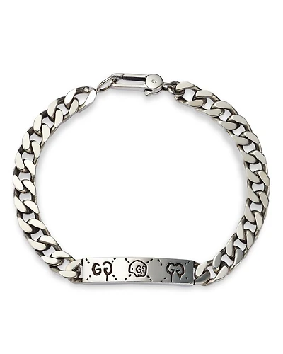 Sterling Silver Ghost Bar Plate Link Bracelet