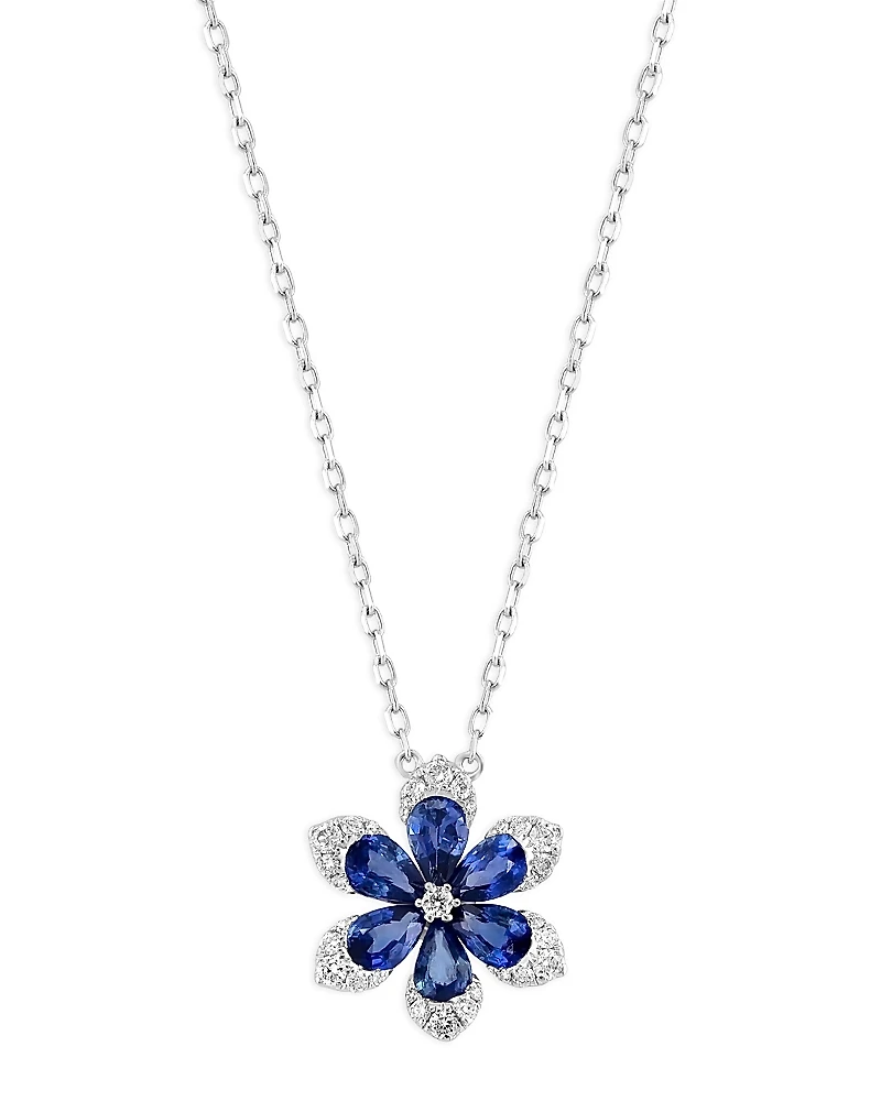 Bloomingdale's Fine Collection Sapphire & Diamond Flower Pendant Necklace