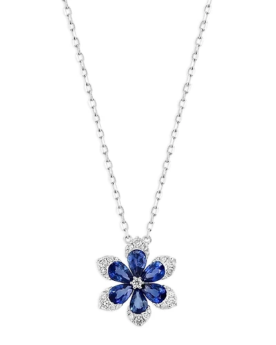 Bloomingdale's Fine Collection Sapphire & Diamond Flower Pendant Necklace