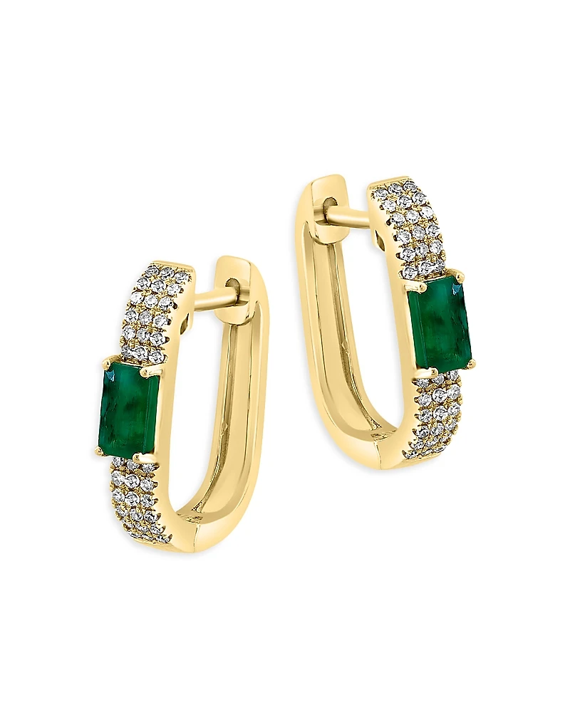 Bloomingdale's Fine Collection Emerald & Diamond Oval Hoop Earrings