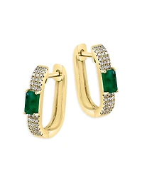 Bloomingdale's Fine Collection Emerald & Diamond Oval Hoop Earrings