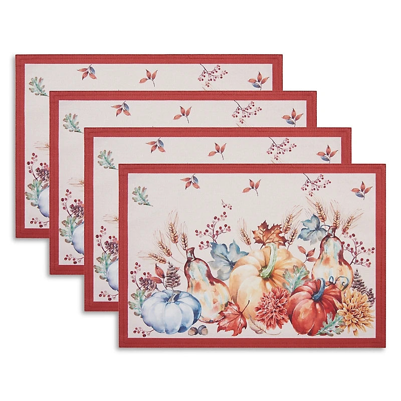 Elrene Home Fashions Botanical Harvest Pumpkin Engineered Placemats, Set of 4