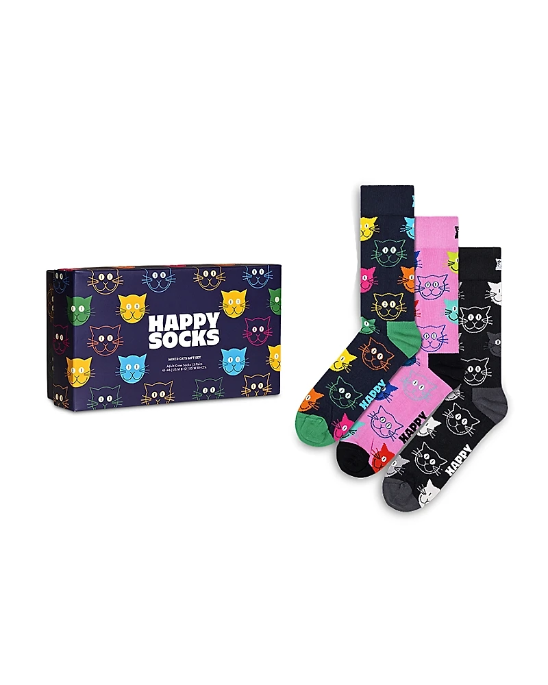 Happy Socks Mixed Cats Crew Gift Set, Pack of 3