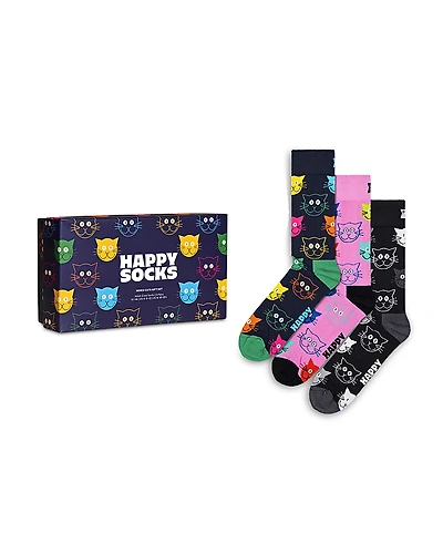 Happy Socks Mixed Cats Crew Gift Set, Pack of 3