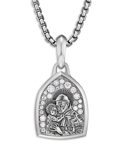 Men's St. Anthony Amulet in Sterling Silver with Diamonds, 21.8mm