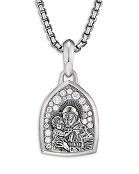 Men's St. Anthony Amulet in Sterling Silver with Diamonds, 21.8mm