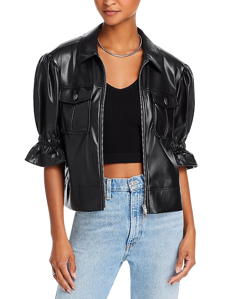 Cinq a Sept Faux Leather Puff Sleeve Jacket