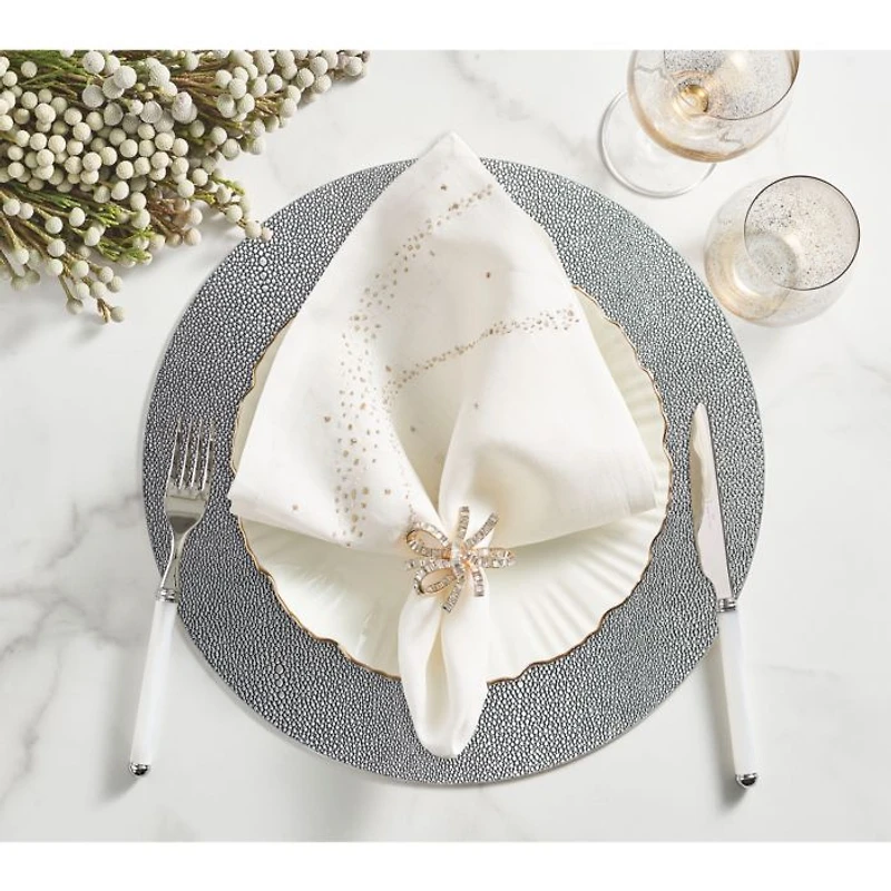 Jeweled Bow Napkin Ring in Gold & Crystal, Set of 4 in a Gift Box