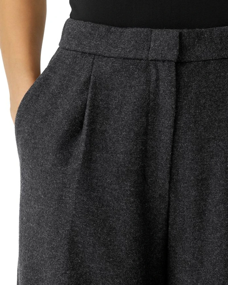 Wool Pleated Wide Leg Pants