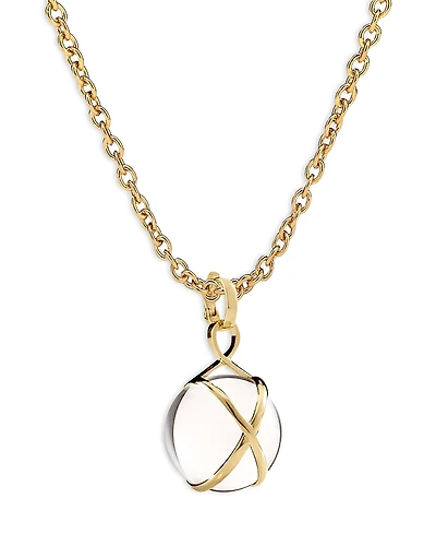 L. Klein 18K Yellow Gold Prisma Crystal Quartz 18mm Pendant Luxe Chain Necklace, 16-18