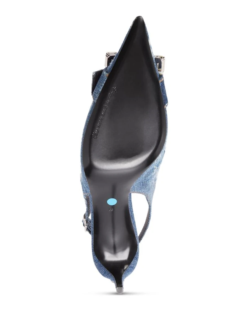 Women's Distressed Denim Kitten Heel Slingback Pumps