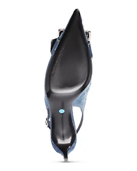 Women's Distressed Denim Kitten Heel Slingback Pumps