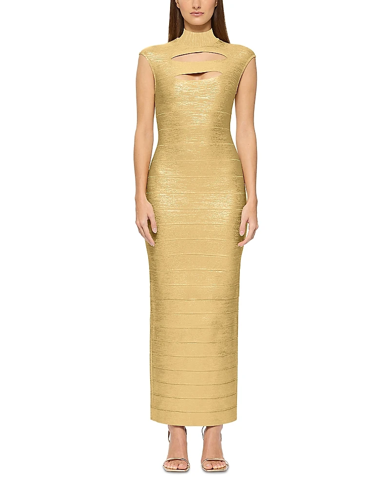 Herve Leger Foiled Cutout Bandage Gown