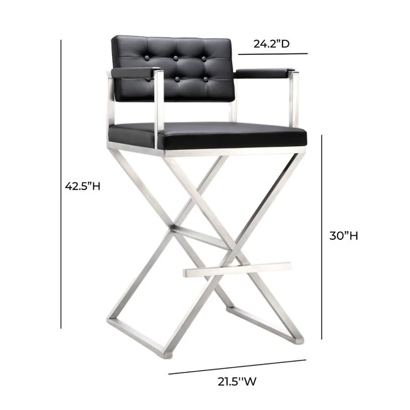 Director Performance Vegan Leather and Stainless Steel Barstool Black