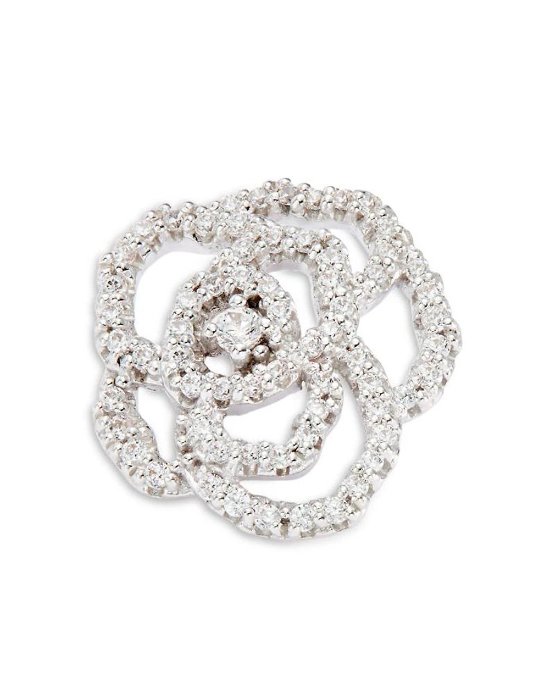 Diamond Rose Flower Openwork Stud Earrings in 14K White Gold, 0.30 tcw