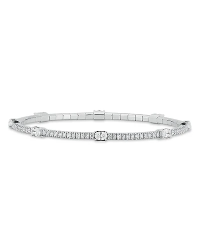 Extensible 18K White Gold Oval Diamond Station Stretch Tennis Bracelet