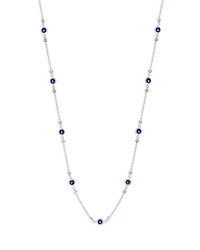 Precious Stone & Diamond Station Collar Necklace Collection in 14K White Gold, 18"