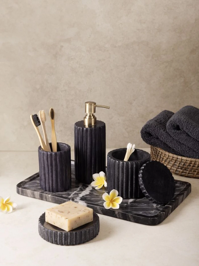 Roksana Black Marble Bath Accessories, Set of 4