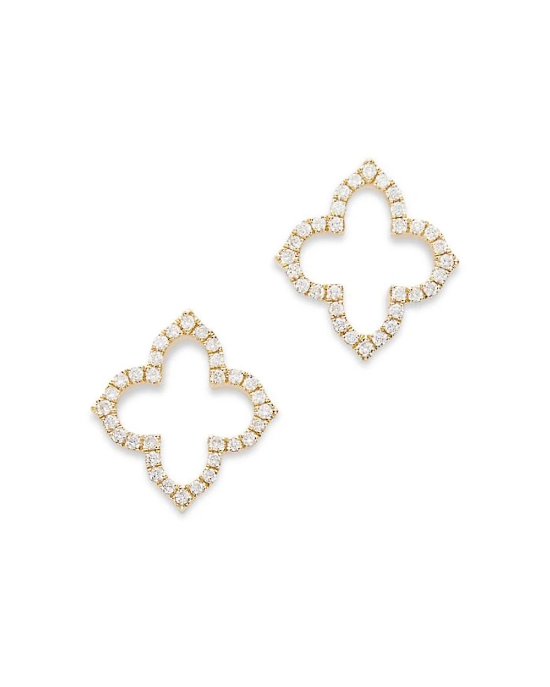 Diamond Clover Stud Earrings in 14K Yellow Gold, 0.20 tcw