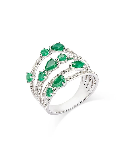 Bloomingdale's Fine Collection Emerald & Diamond Multirow Statement Ring