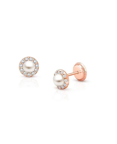 Girls' 14K Gold Cultured Pearl Halo Studs Screw Back Earrings - Baby, Little Kid, Big Kid